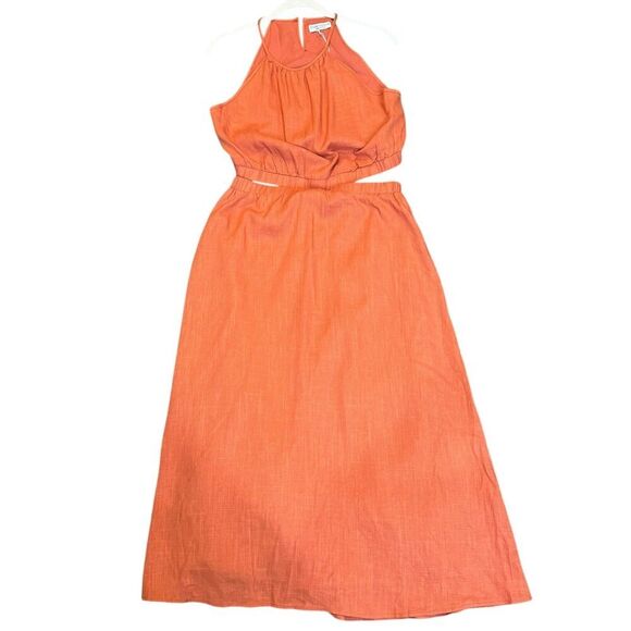 Paper Crane Boutique Maxi Dress Size Medium NEW Rust Orange Cutouts - Picture 1 of 10